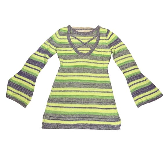 NWT Vintage-Inspired Multicolor Knit Mini Dress with Open Back Lace-Up Detail M - Picture 6 of 7